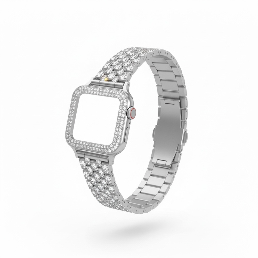 Silver Crystal Apple Watch Compatible Stainless Steel Band